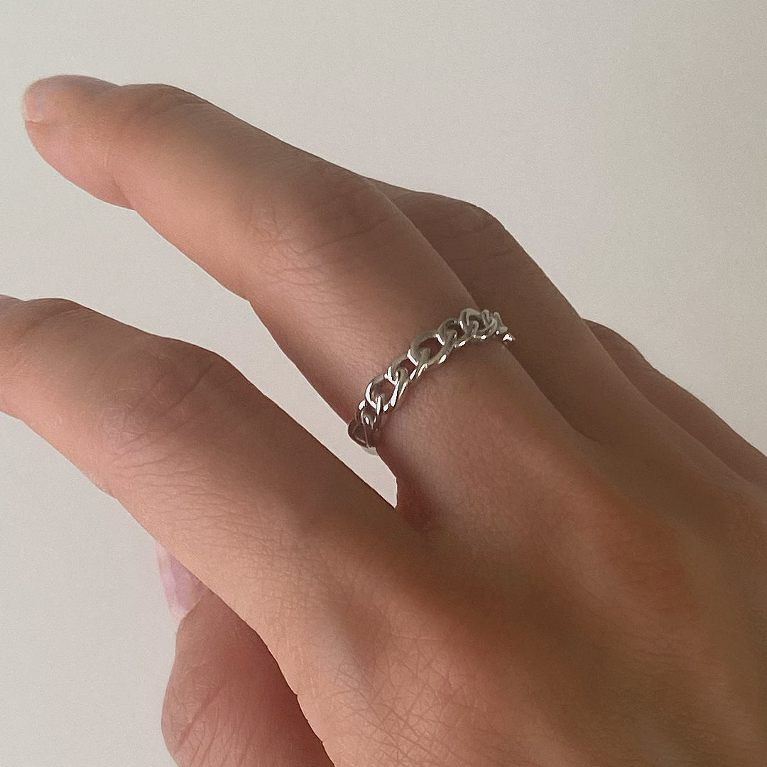 Hand view of Half Chain Ring in 925 Sterling Silver with Rhodium Plating