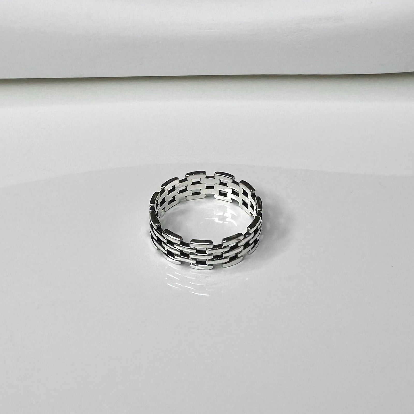 Front view of CHESI 925 sterling silver Brick Ring.