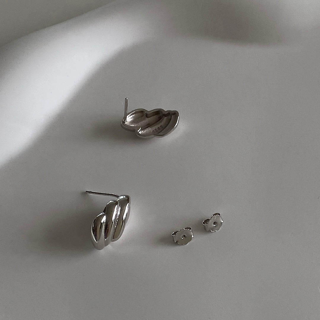 CHESI 925 sterling silver Croissant Studs back view of 925 marking and push back closure.