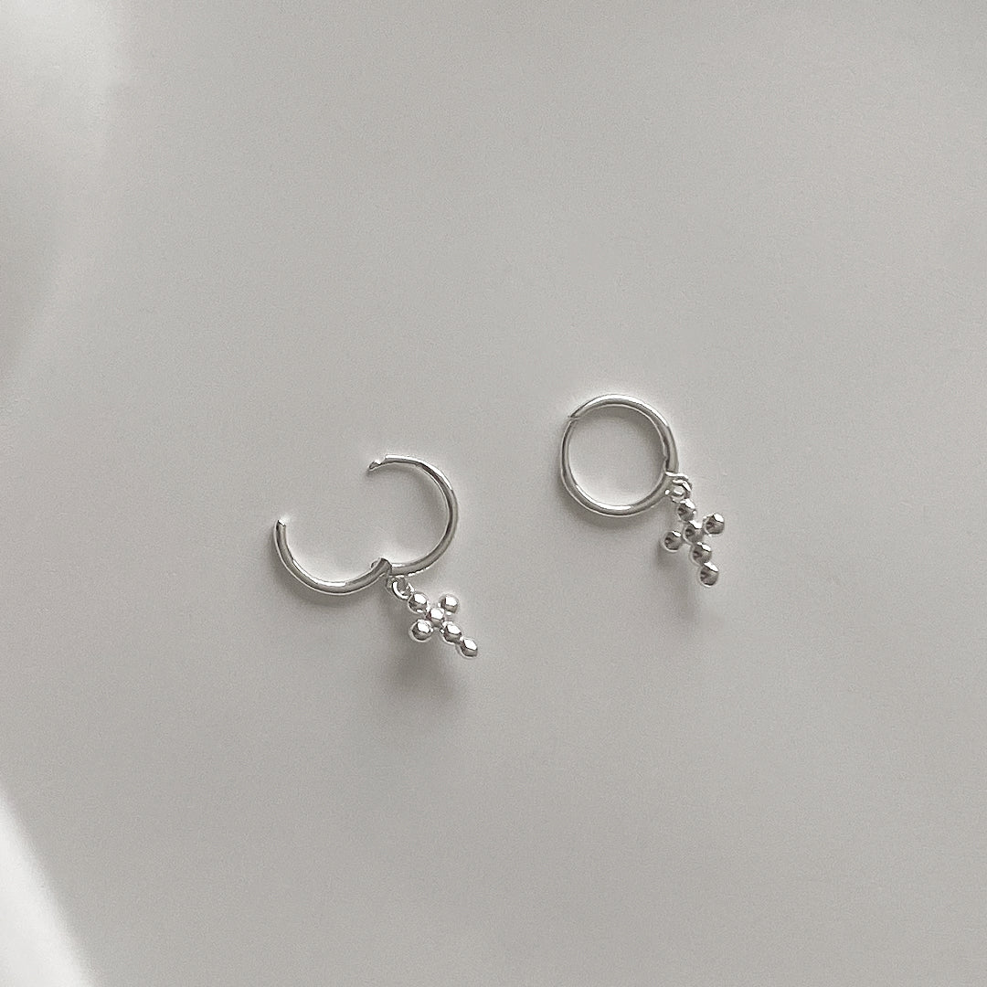 CHESI 925 sterling silver Mini Bubble Cross Earrings latch-back closure view.