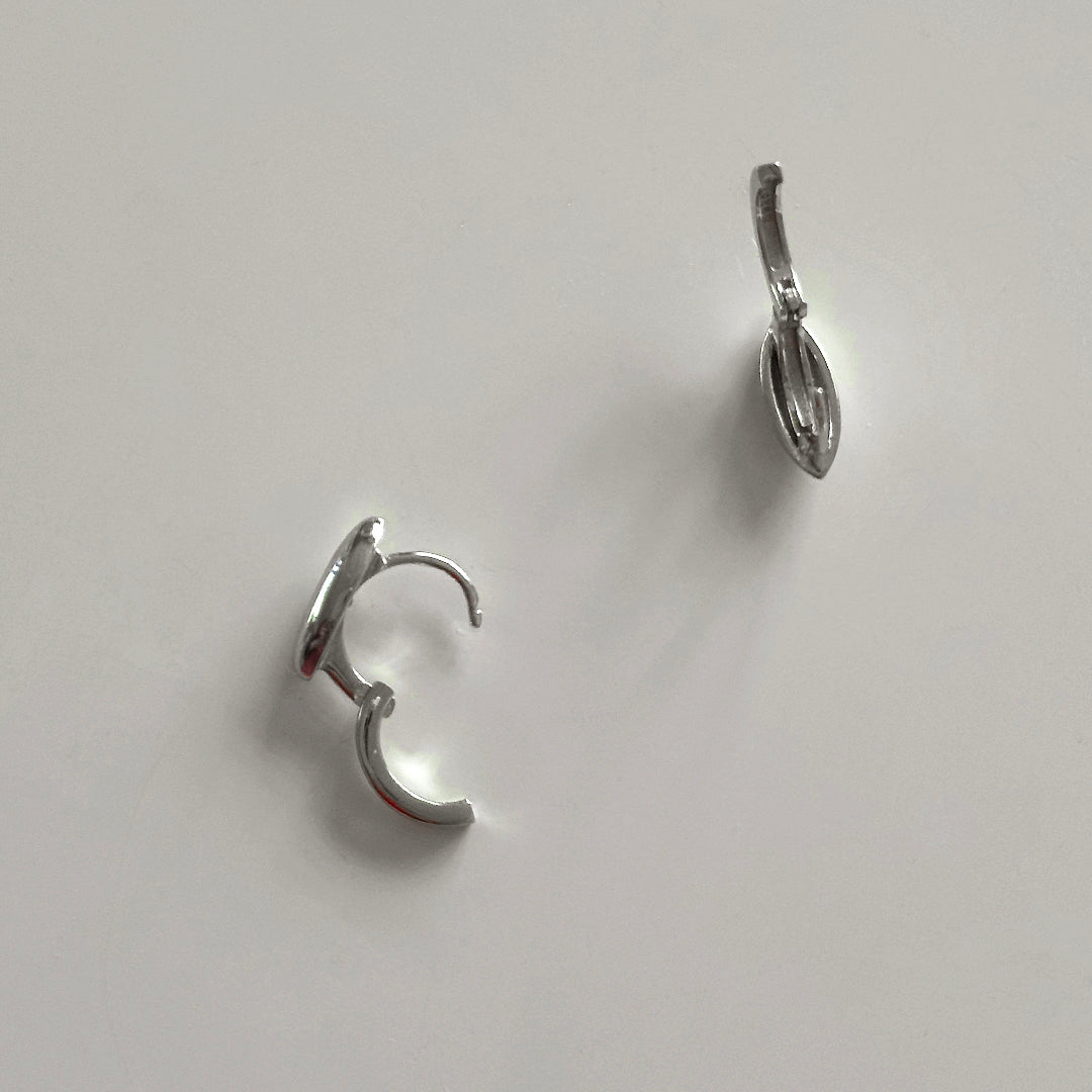 CHESI 925 sterling silver Pointed Mini Huggies with rhodium plating open latch-back view.