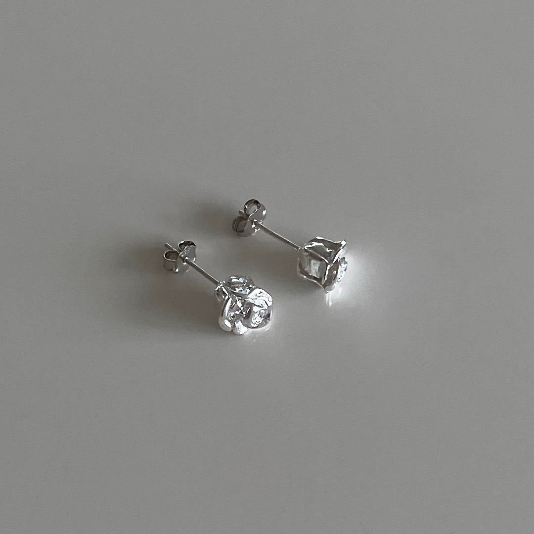 Side detail view of CHESI 925 sterling silver Rosy Studs showing push-back closure.