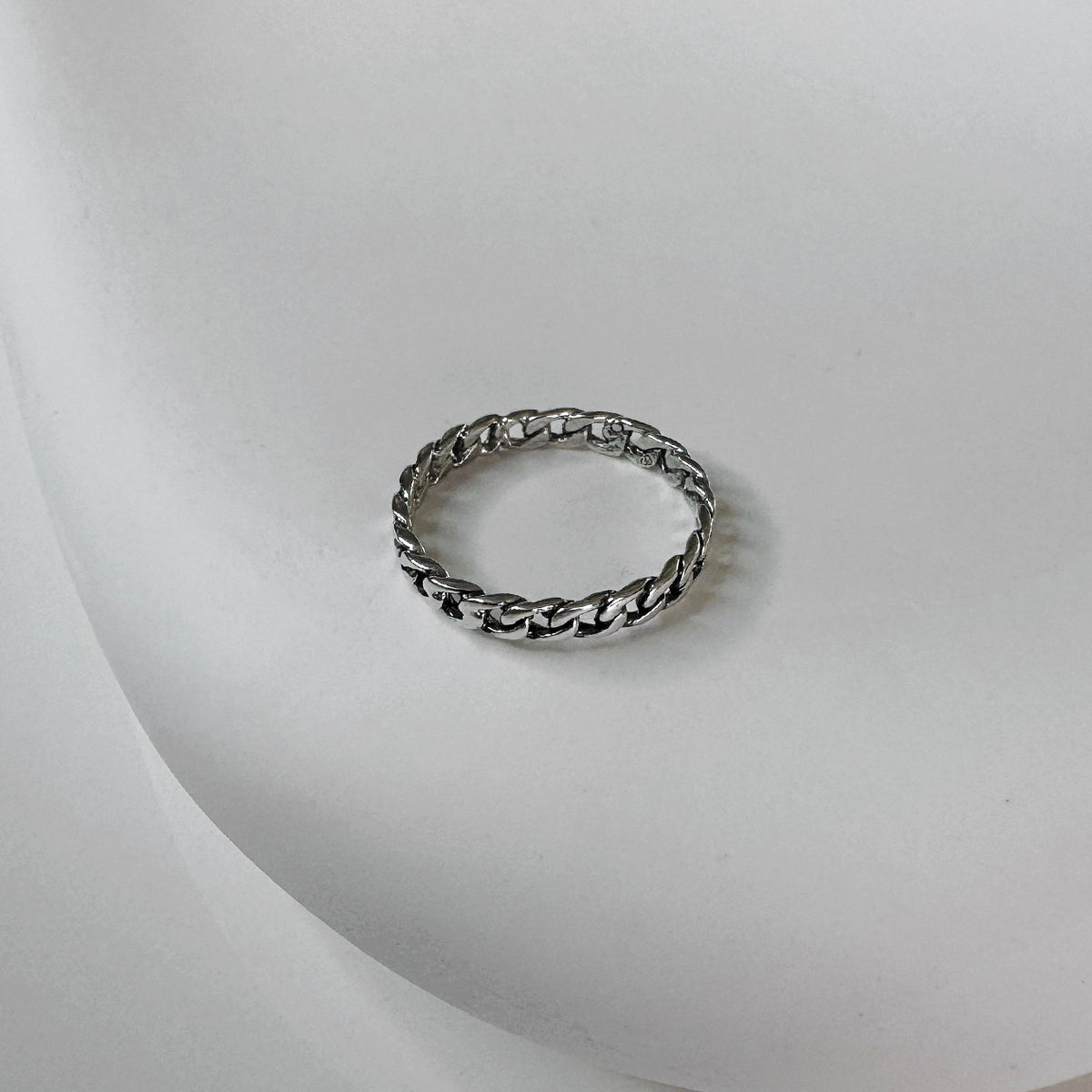 Front view of CHESI 925 Sterling Silver Thin Cuban Ring 